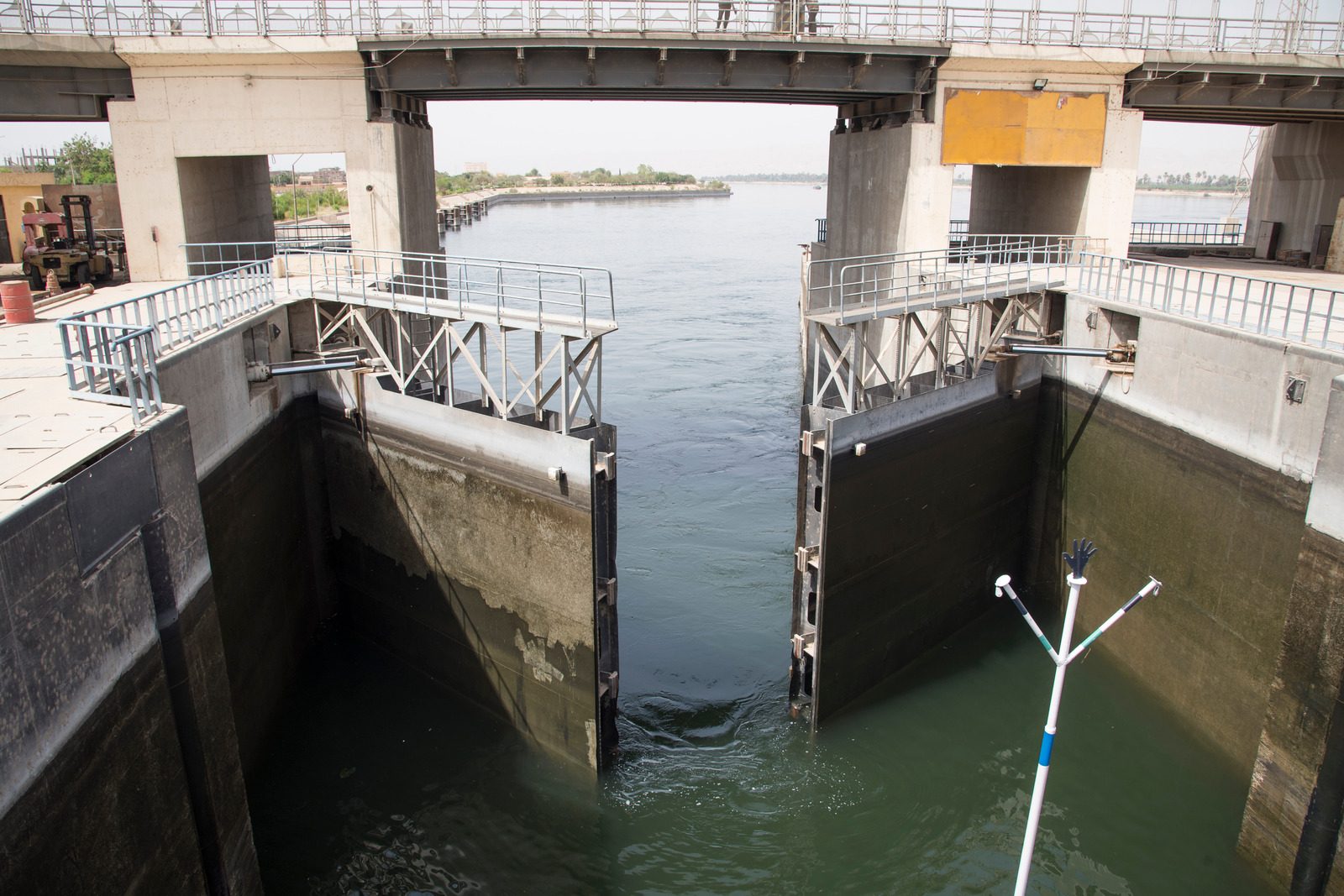 Operation process of the Nile River lock, as it passes through Esna in Egypt, Africa