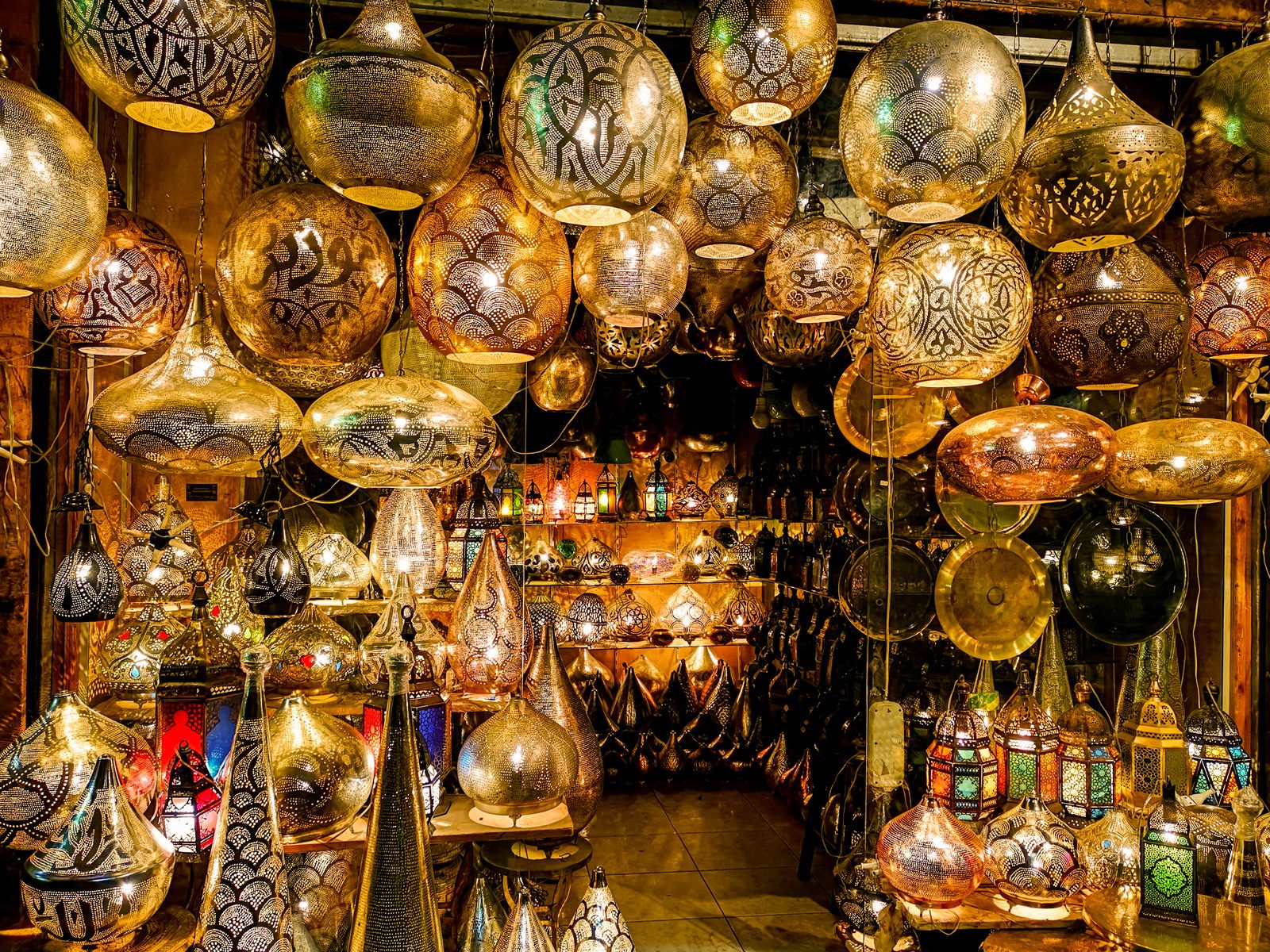 Egyptian Lamps at Khan El Khalili Market in Cairo, Egypt